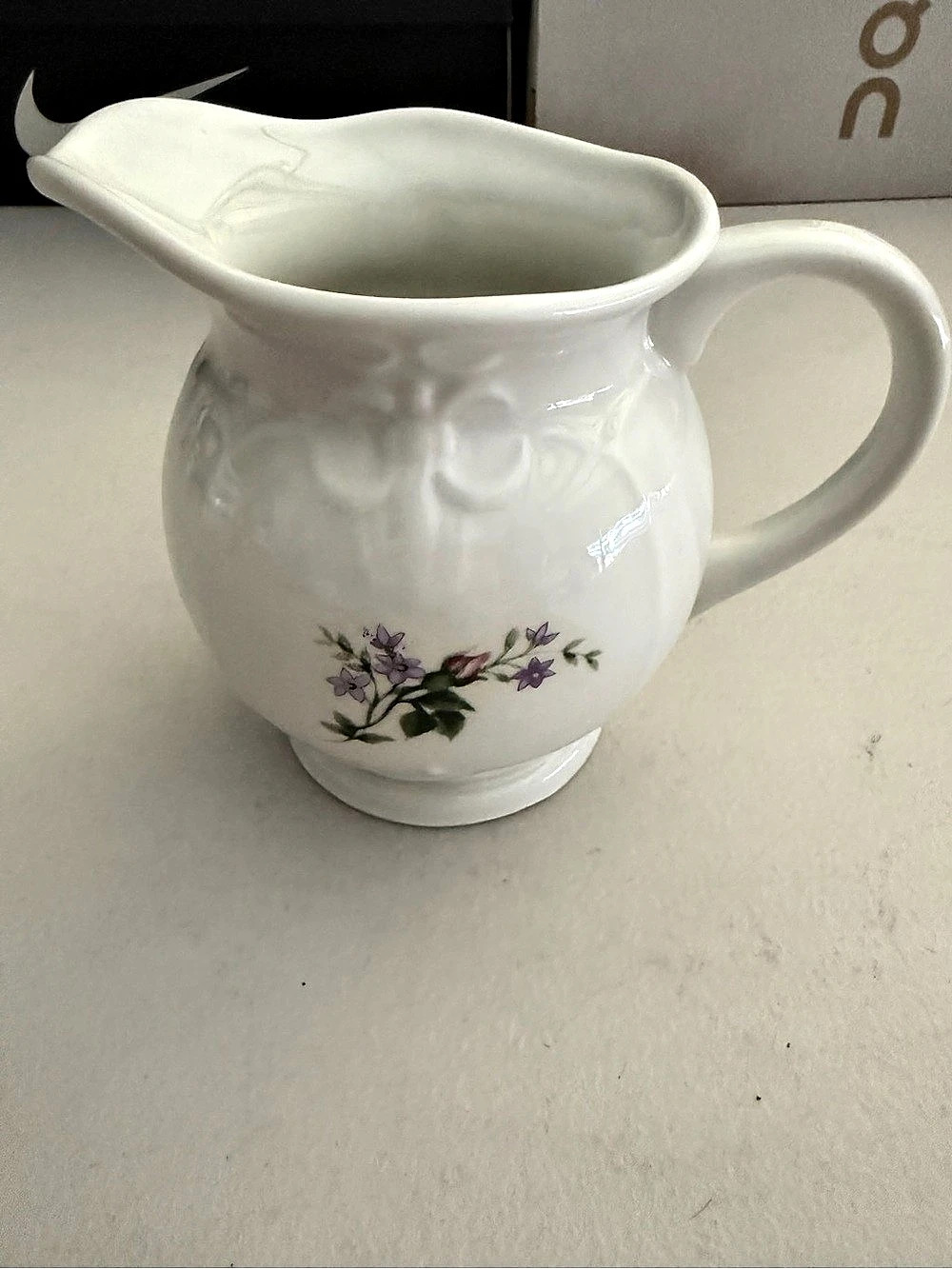 Vintage Tabletops Unlimited Beverly Rose Creamer White Floral Ceramic Scalloped